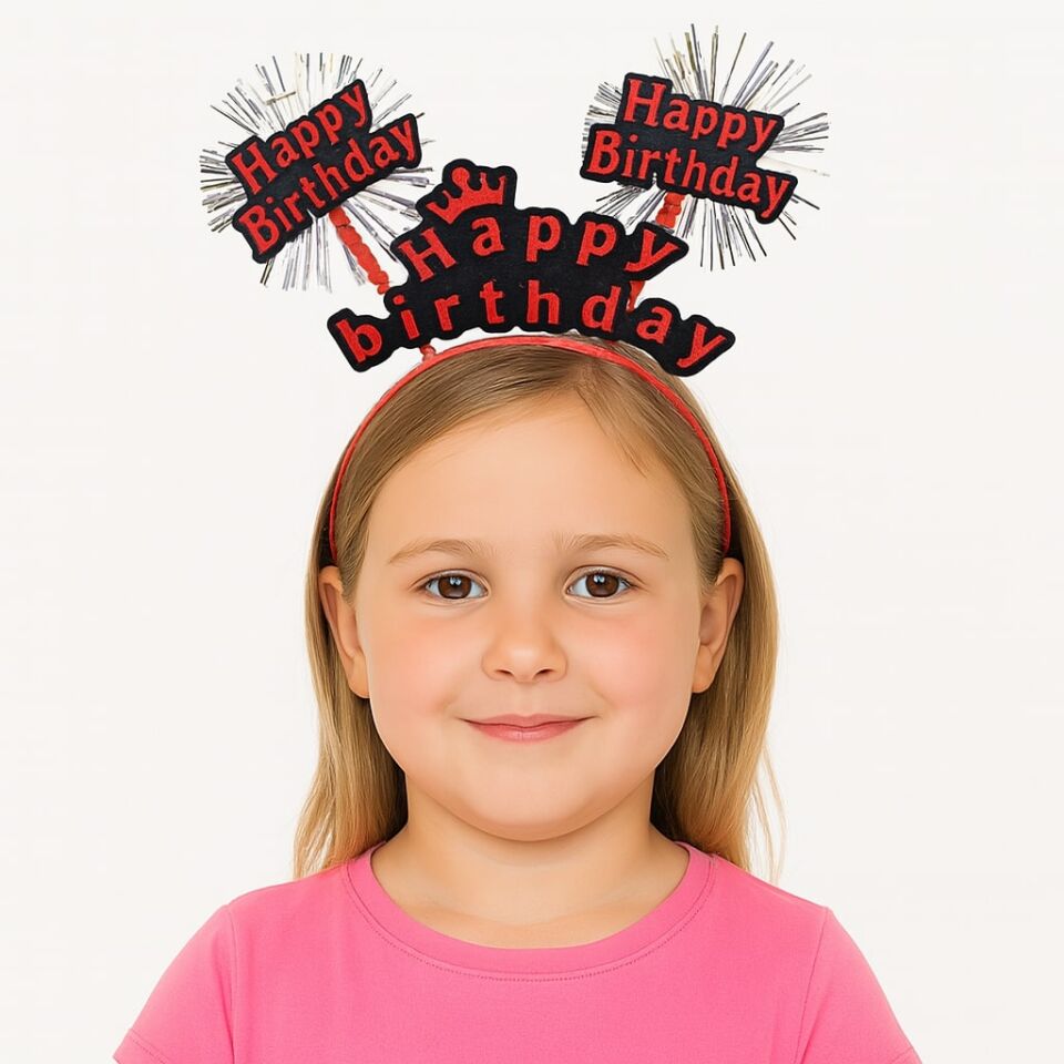 Kırmızı Renk Işıltılı Yazılı Doğum Günü Parti Tacı Şık Tasarımlı Fonksiyonel Ürün