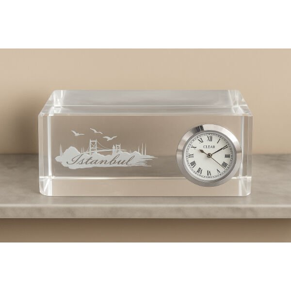 İstanbul Tasarımlı Kristal Saatli Biblo Şık Tasarımlı Fonksiyonel Ürün