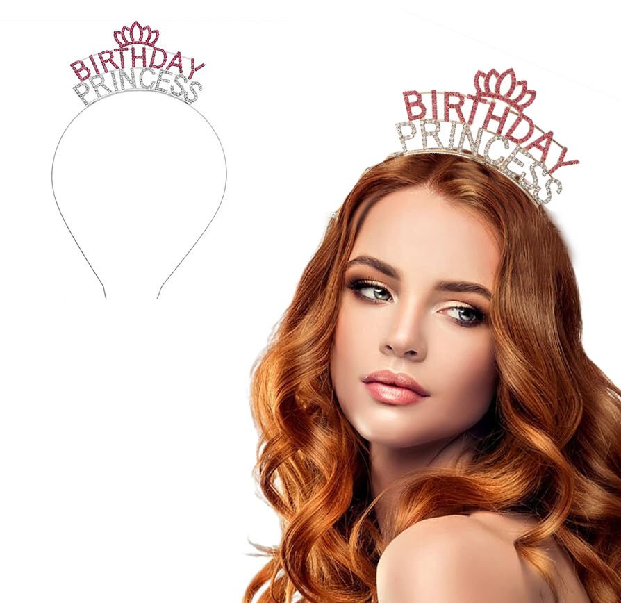 Kristal Taşlı Birthday Princess Yazılı Parti Tacı Pembe Renk Şık Tasarımlı Fonksiyonel Ürün