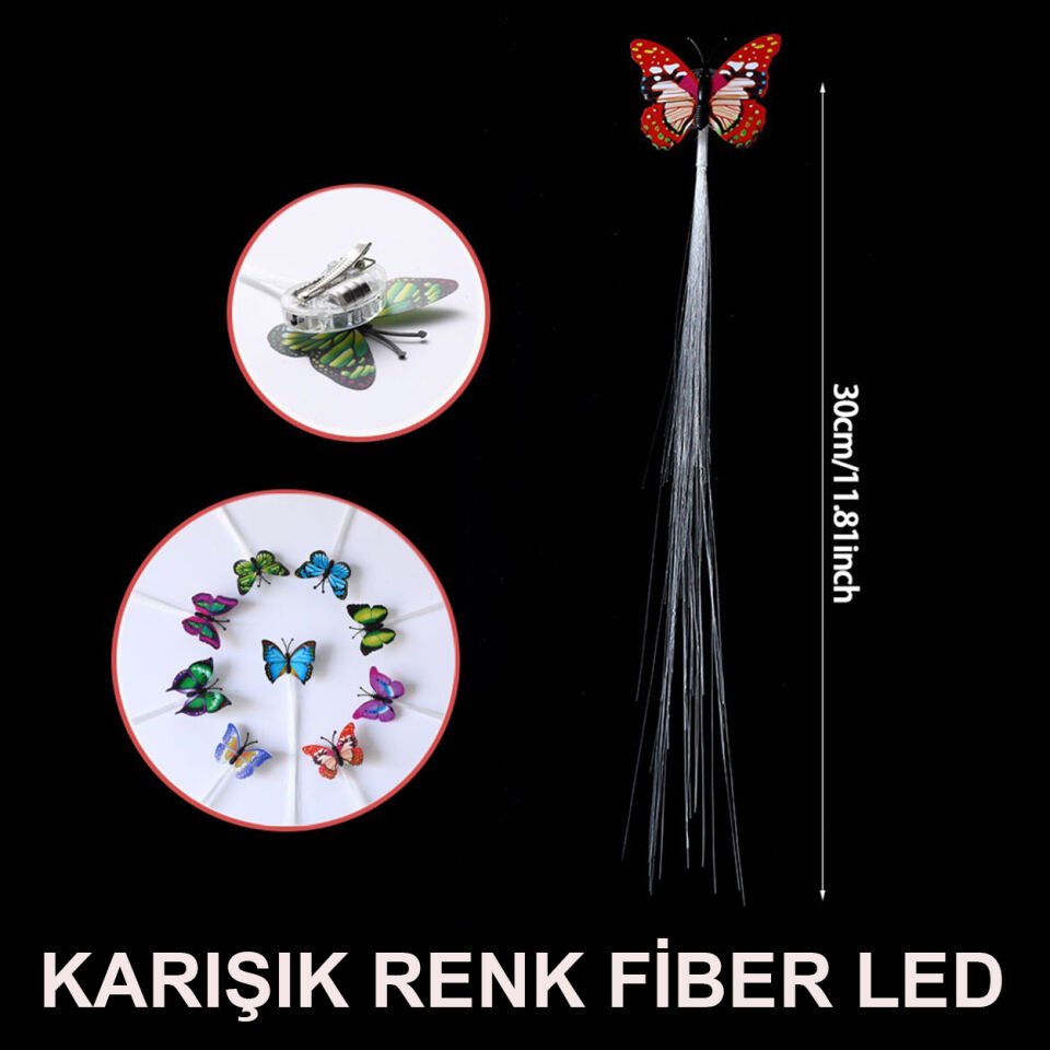 Led Fiber Optik Işıklı Kelebek Saç Klipsi Şık Tasarımlı Fonksiyonel Ürün