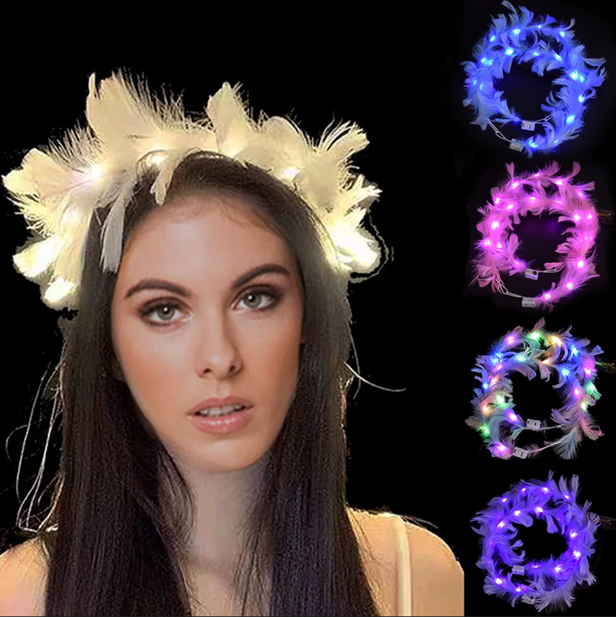 Led Işıklı RGB 3 Fonksiyonlu Otrişli Parti Tacı Beyaz Renk Şık Tasarımlı Fonksiyonel Ürün