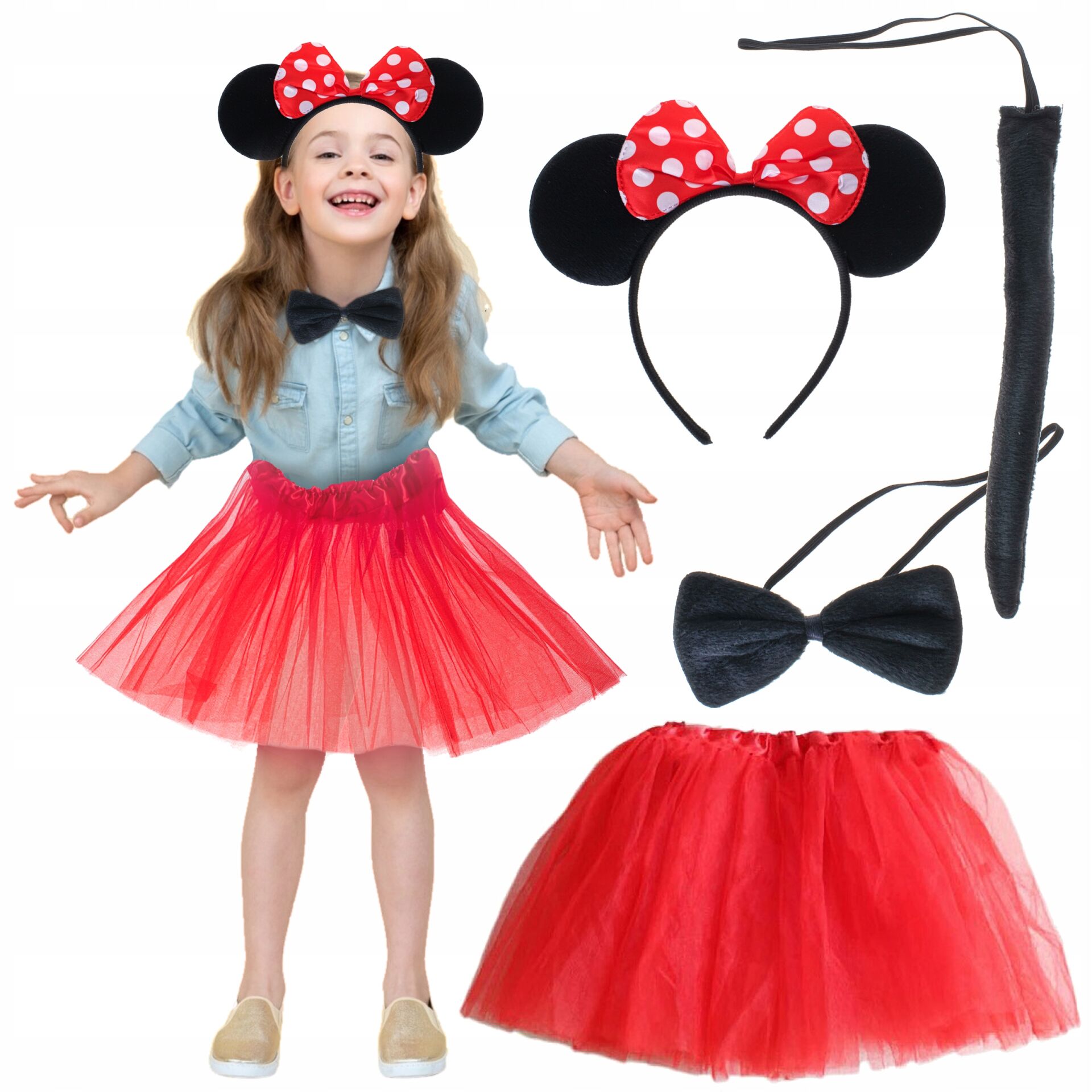 Minnie Mouse Kostüm Seti - Etek, Taç, Kuyruk, Papyon Şık Tasarımlı Fonksiyonel Ürün