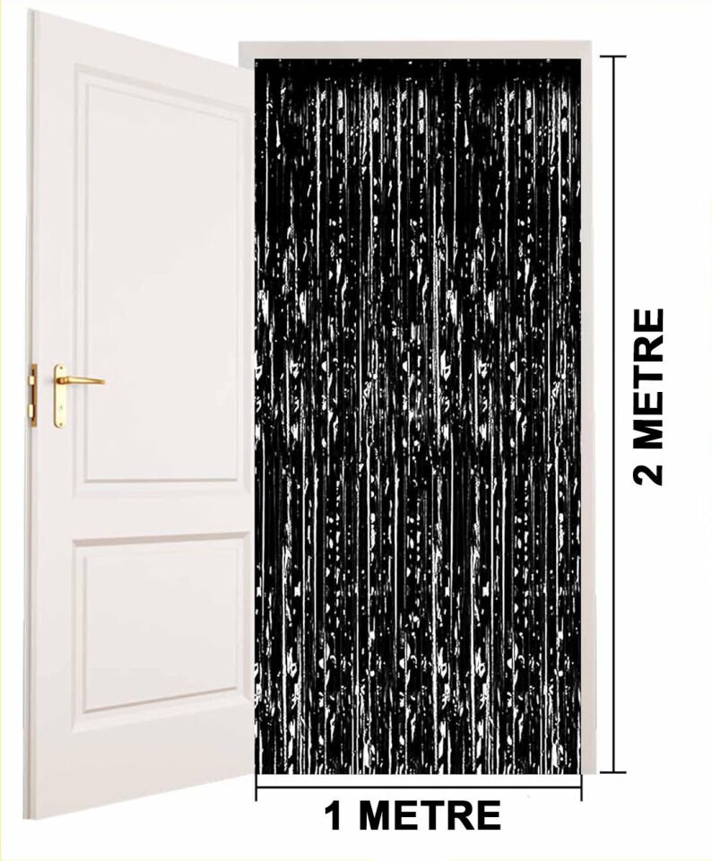 Siyah Ekstra Metalize Parlak Saçaklı Arka Fon Perde Şık Tasarımlı Fonksiyonel Ürün