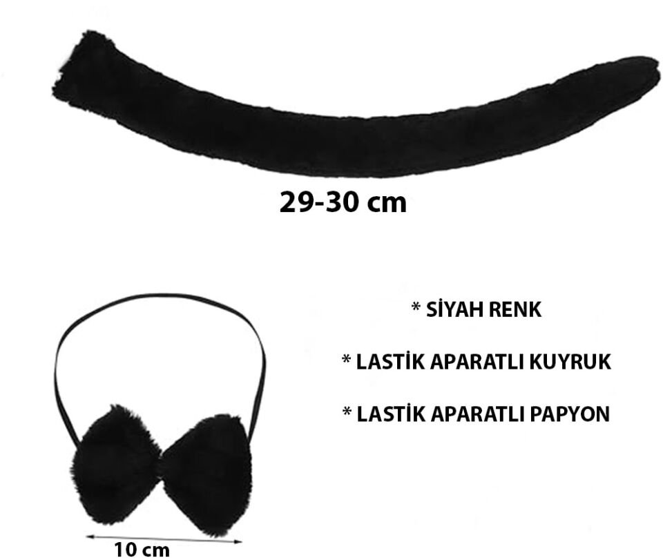 Peluş Siyah Renk Kuyruk ve Papyon Yetişkin Çocuk Uyumlu Şık Tasarımlı Fonksiyonel Ürün