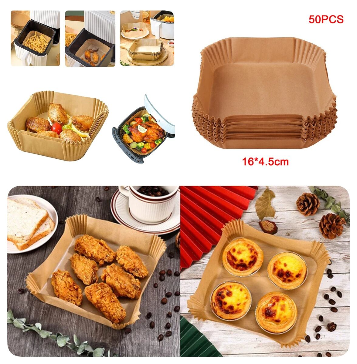 Büyük Boy Air Fryer Fritöz Pişirme Kağıdı 50 Adet Şık Tasarımlı Fonksiyonel Ürün