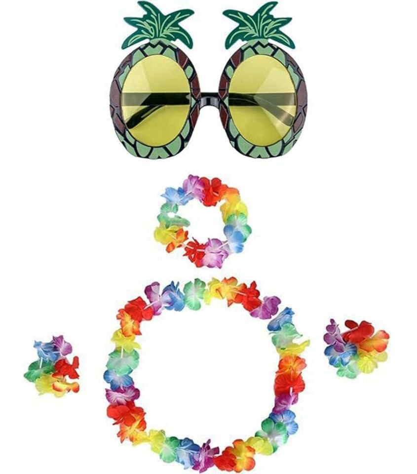 Renkli Ananas Gözlük, Taç, Kolye ve Bileklik Seti Şık Tasarımlı Fonksiyonel Ürün