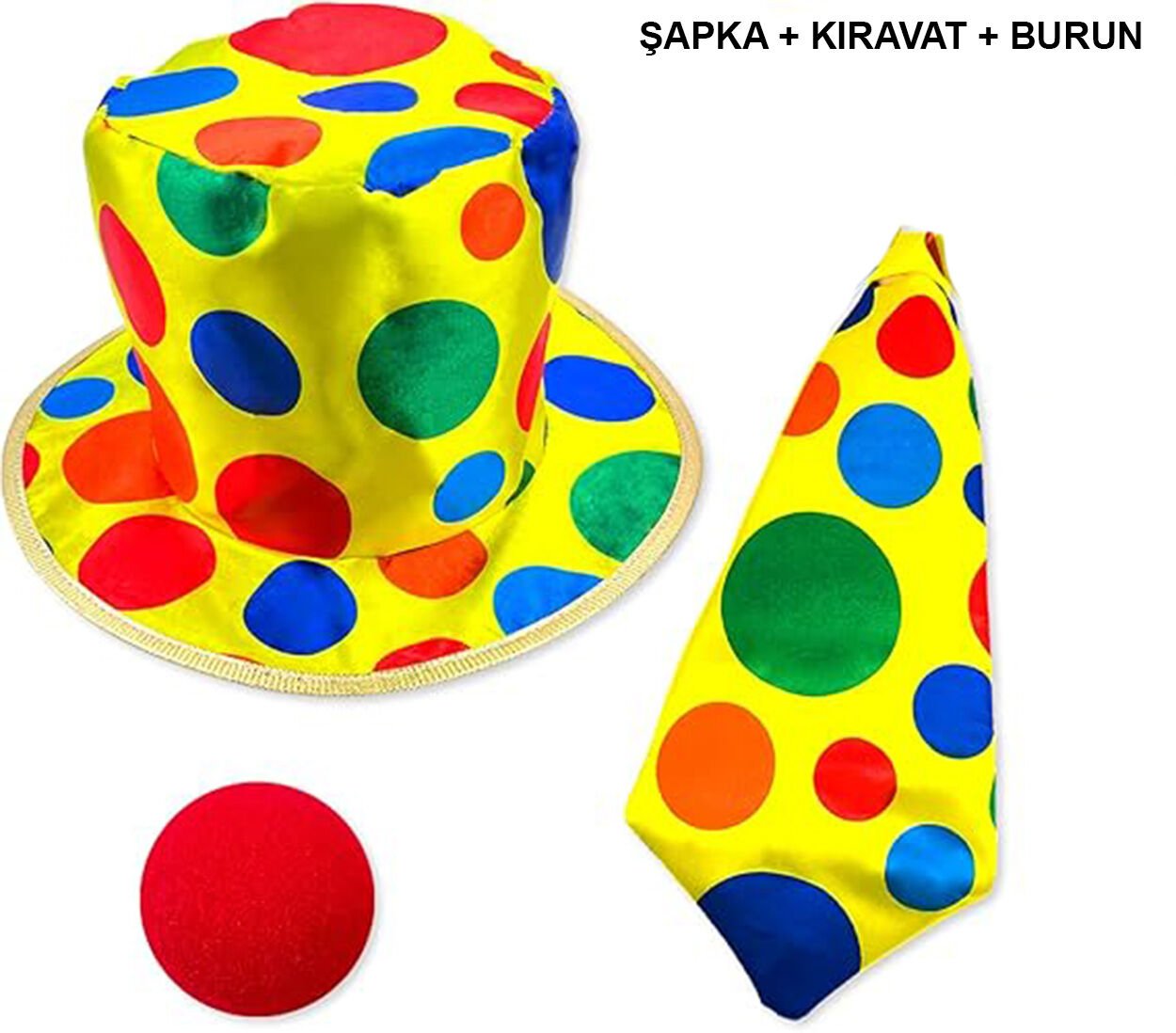 Renkli Palyaço Kostüm Seti – 3 Parça Aksesuar Şık Tasarımlı Fonksiyonel Ürün