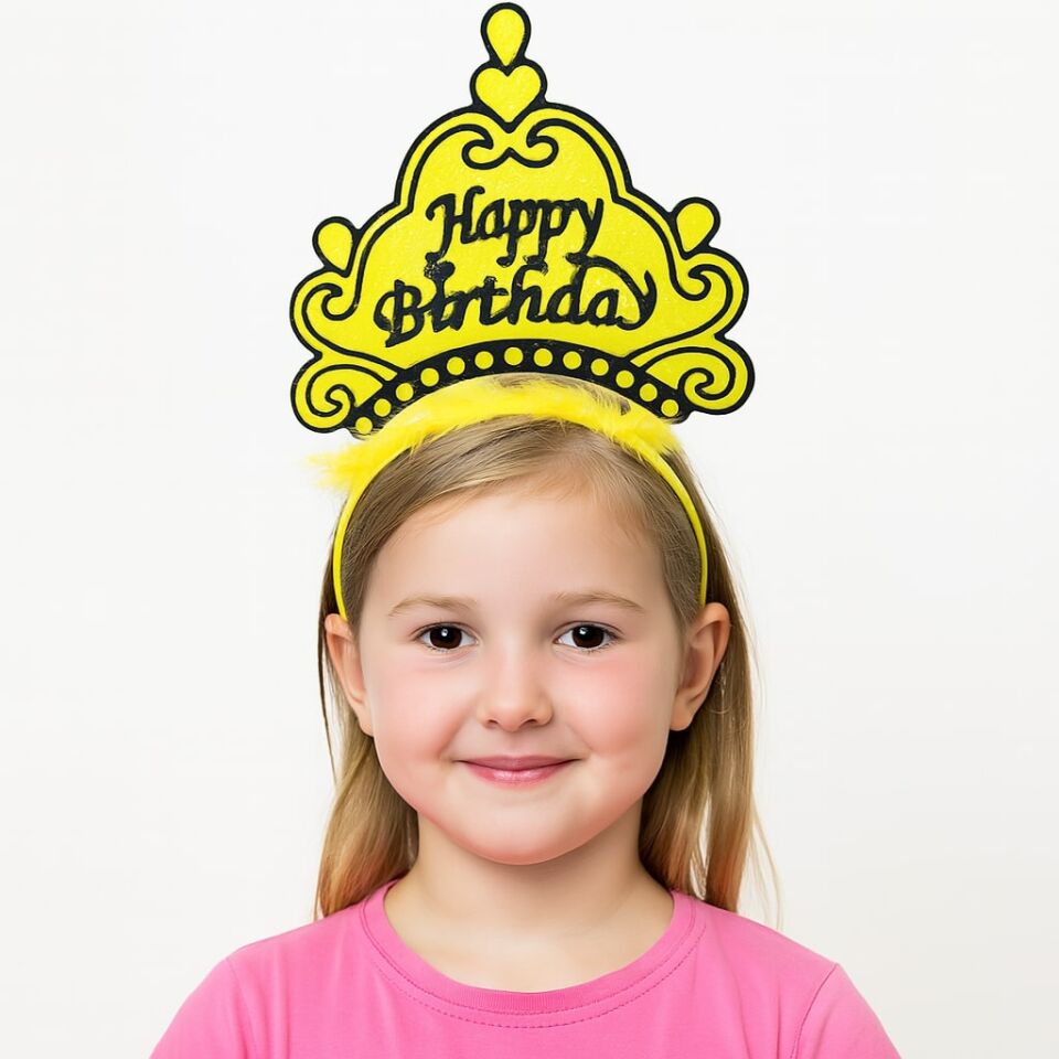 Sarı Happy Birthday Doğum Günü Prenses Tacı Şık Tasarımlı Fonksiyonel Ürün