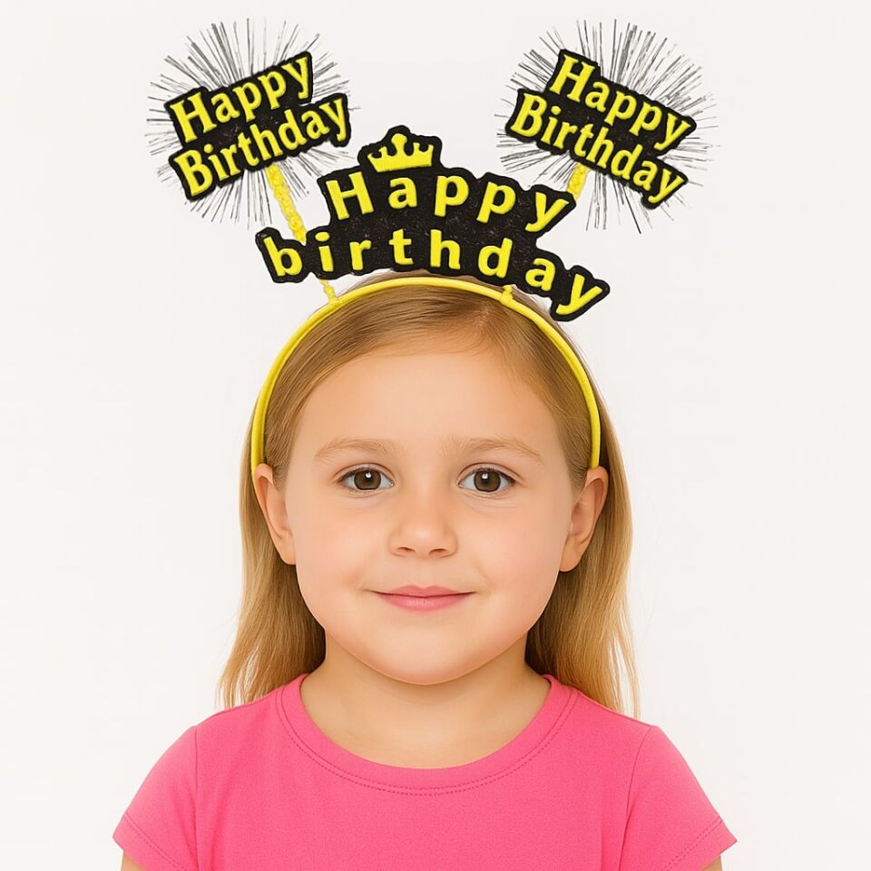 Sarı Renk Işıltılı Yazılı Doğum Günü Parti Tacı Şık Tasarımlı Fonksiyonel Ürün