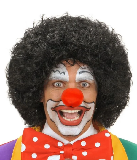 Siyah Kıvırcık Afro Peruk ve Kırmızı Sünger Burun Seti Şık Tasarımlı Fonksiyonel Ürün