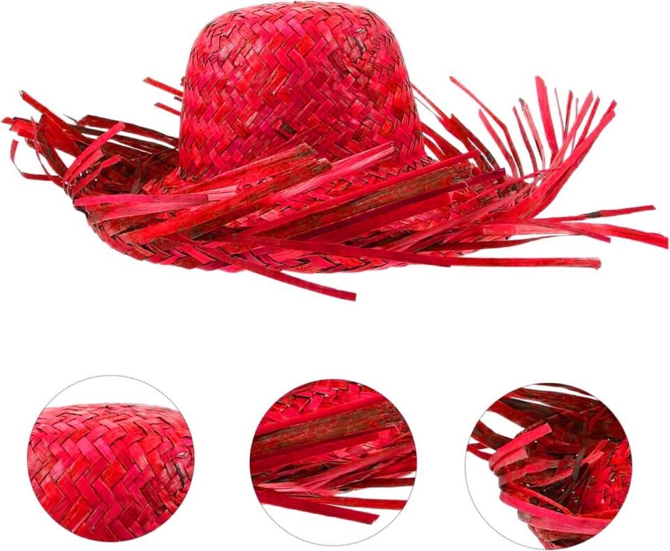 Tropikal Parti Kırmızı Hasır Hawaii Şapkası Şık Tasarımlı Fonksiyonel Ürün