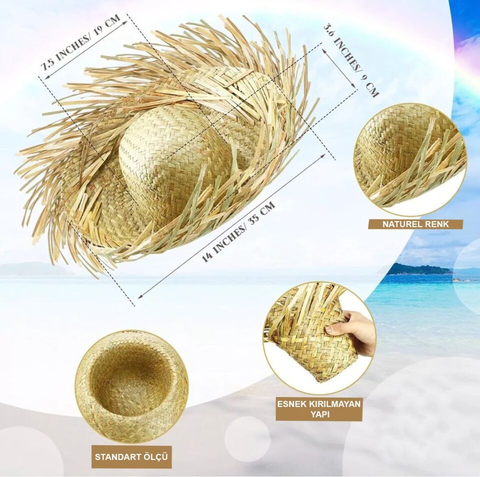 Tropikal Parti Natural Hasır Şapka Şık Tasarımlı Fonksiyonel Ürün