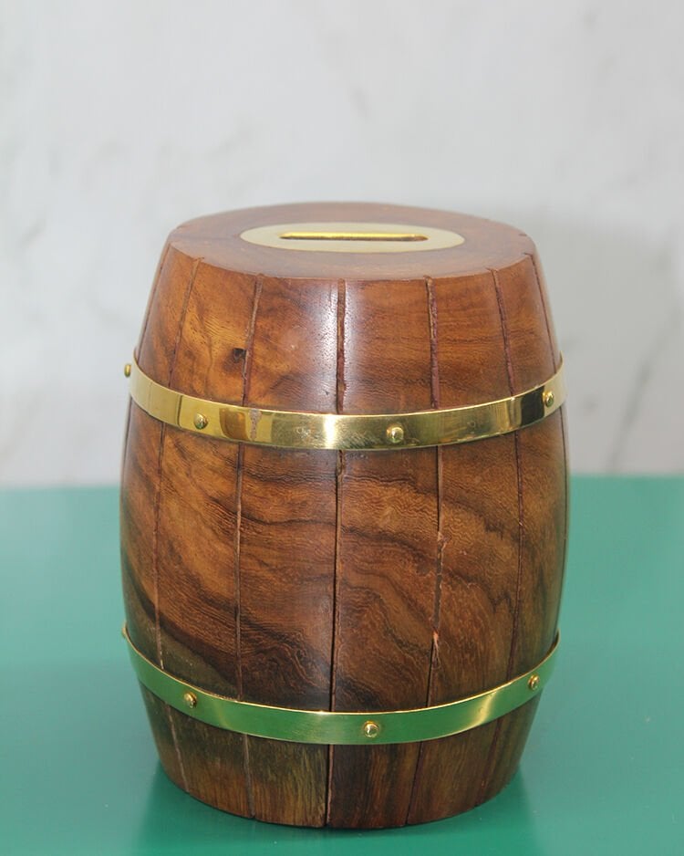 Pirinç Detaylı Fıçı Kumbara Model 4 Şık Tasarımlı Fonksiyonel Ürün