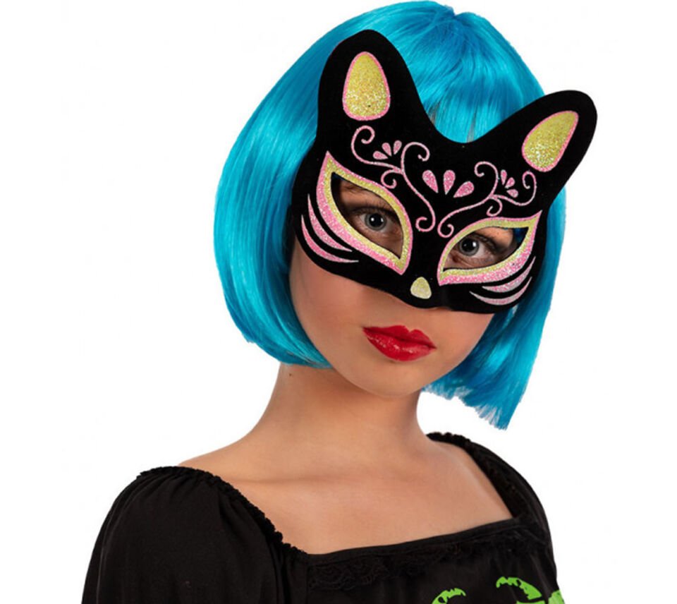 Siyah Süet Sarı Pembe Simli Kedi Maskesi Şık Tasarımlı Fonksiyonel Ürün