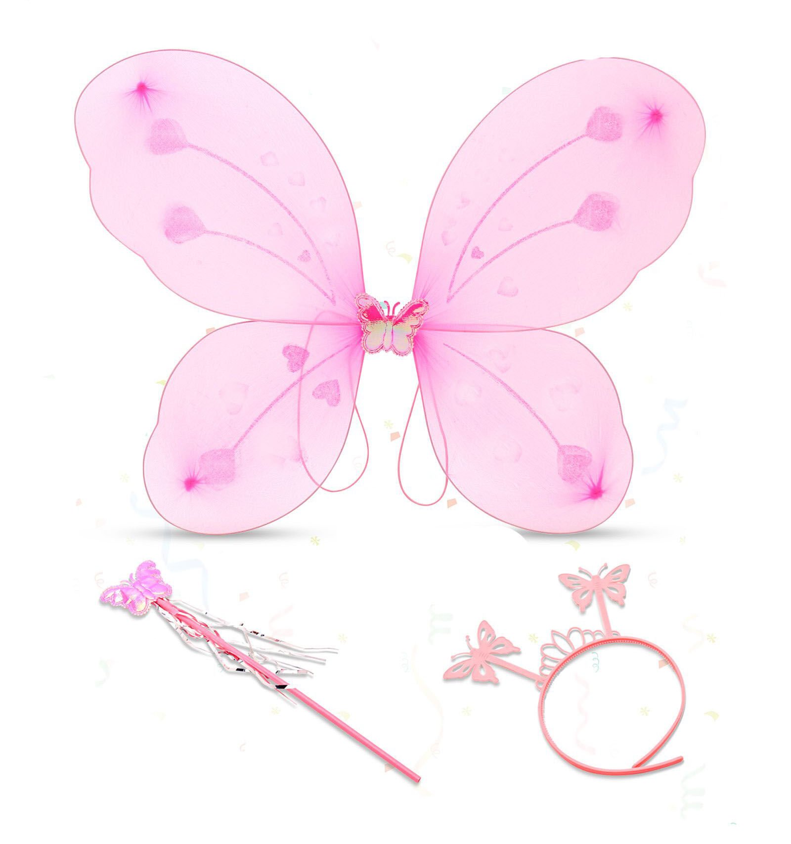 Toz Pembe Kelebek Kanadı Tacı ve Sopası Şık Tasarımlı Fonksiyonel Ürün