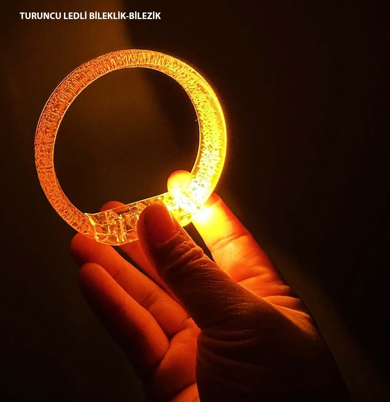 Turuncu Led Işıklı Baskı Yapılabilen Pilli Bileklik Bilezik Şık Tasarımlı Fonksiyonel Ürün