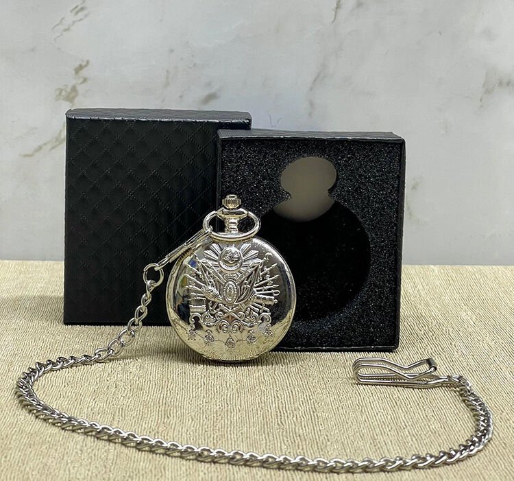 Özel Kutulu Osmanlı Devlet Arması Gümüş Köstekli Saat Şık Tasarımlı Fonksiyonel Ürün