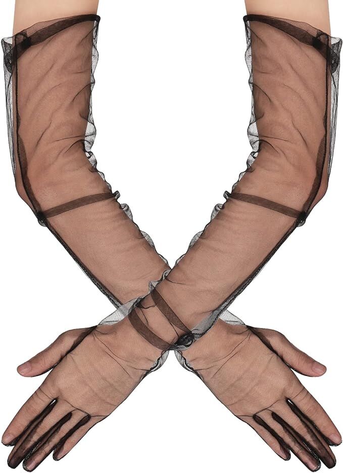 Uzun Boy Likralı Siyah Yetişkin Mega Tül Eldiven Şık Tasarımlı Fonksiyonel Ürün