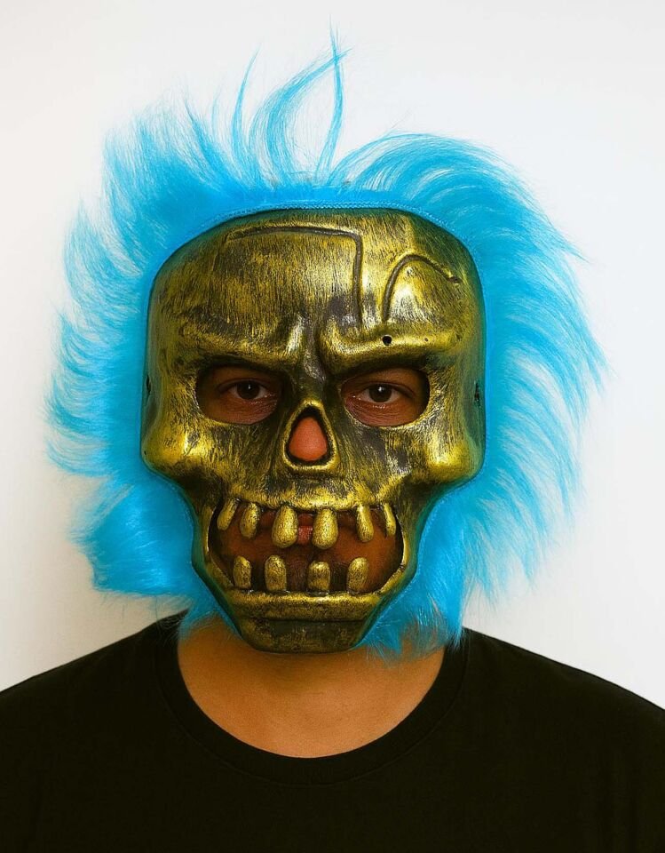 Wild Skull - Bakır Kafatası Turkuaz Saçlı İskelet Maske Şık Tasarımlı Fonksiyonel Ürün