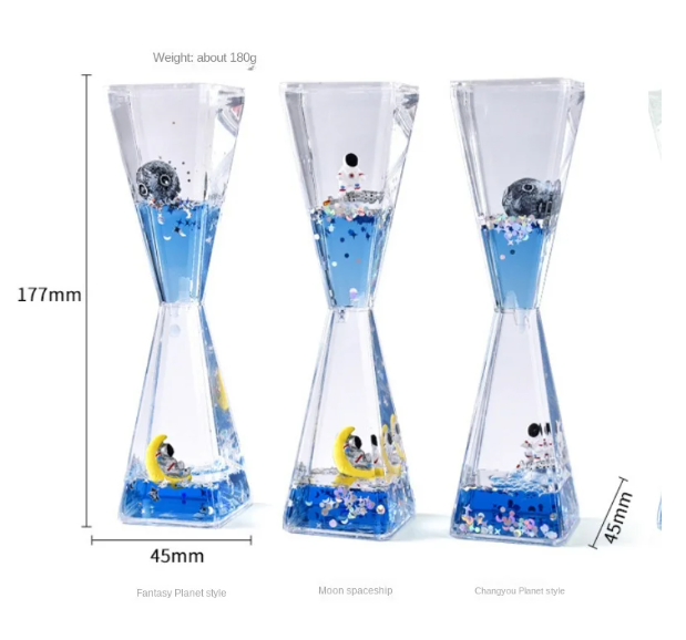 Uzay Temalı Dökülen Yağ Kum Saati Şık Tasarımlı Fonksiyonel Ürün