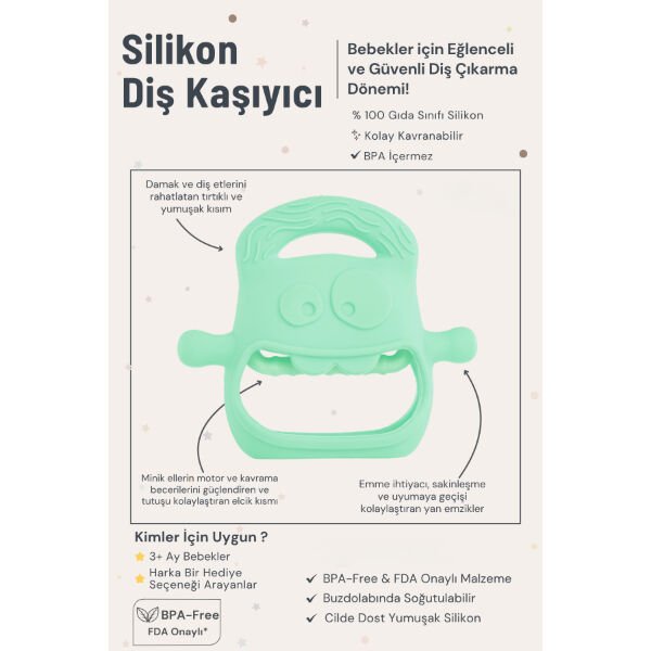 Açık Yeşil Bebek Silikon Diş Kaşıyıcı Şık Tasarımlı Fonksiyonel Ürün