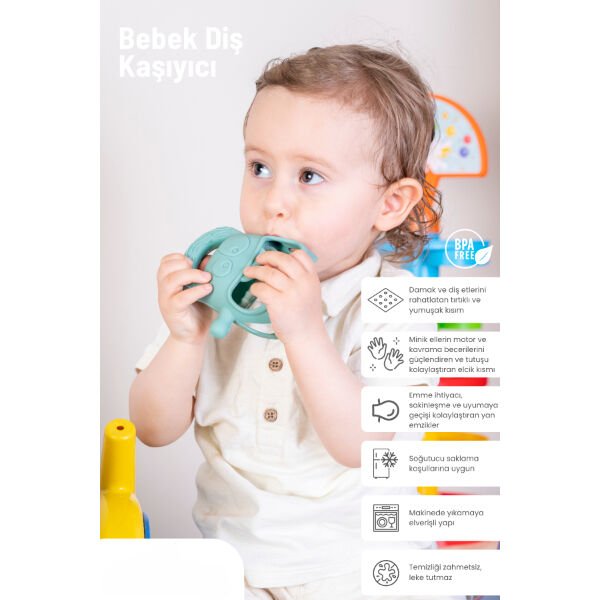 Koyu Yeşil Bebek Silikon Diş Kaşıyıcı Şık Tasarımlı Fonksiyonel Ürün