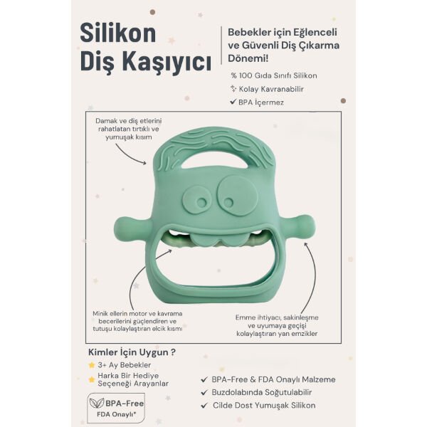 Koyu Yeşil Bebek Silikon Diş Kaşıyıcı Şık Tasarımlı Fonksiyonel Ürün