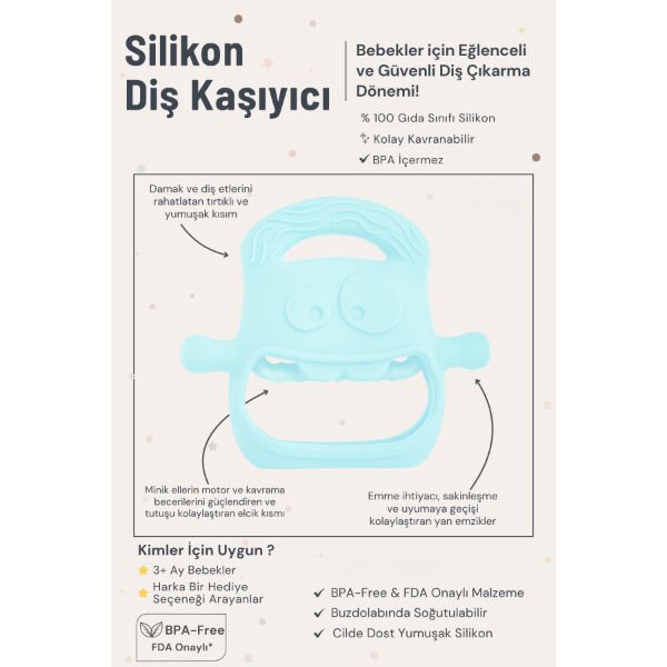 Mavi Bebek Silikon Diş Kaşıyıcı Şık Tasarımlı Fonksiyonel Ürün