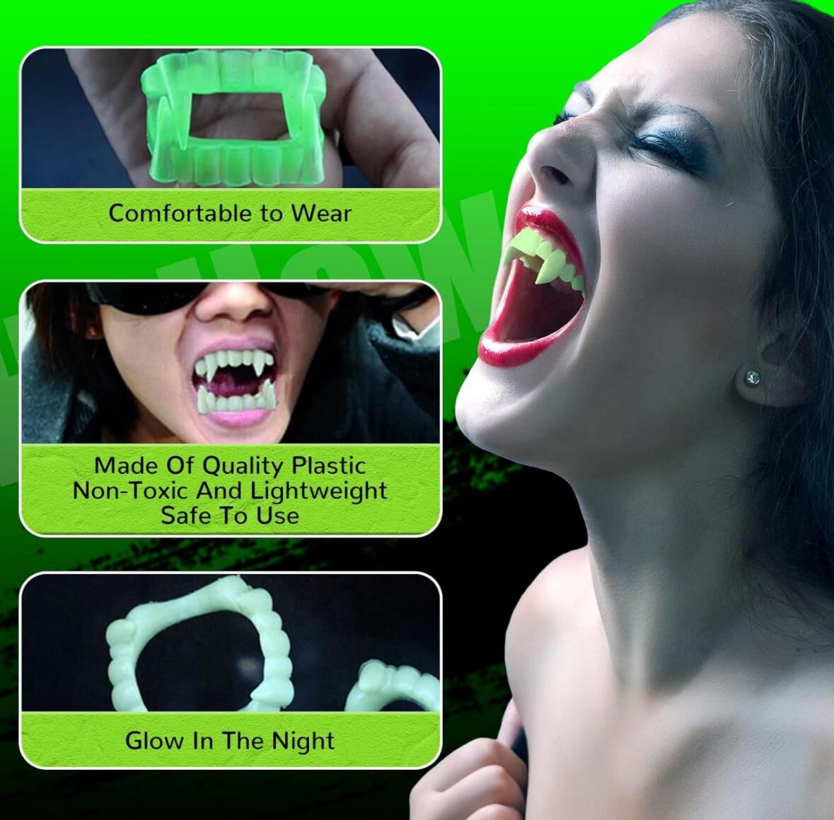 Fosforlu Çift Damak Takma Vampir Dişi Şık Tasarımlı Fonksiyonel Ürün