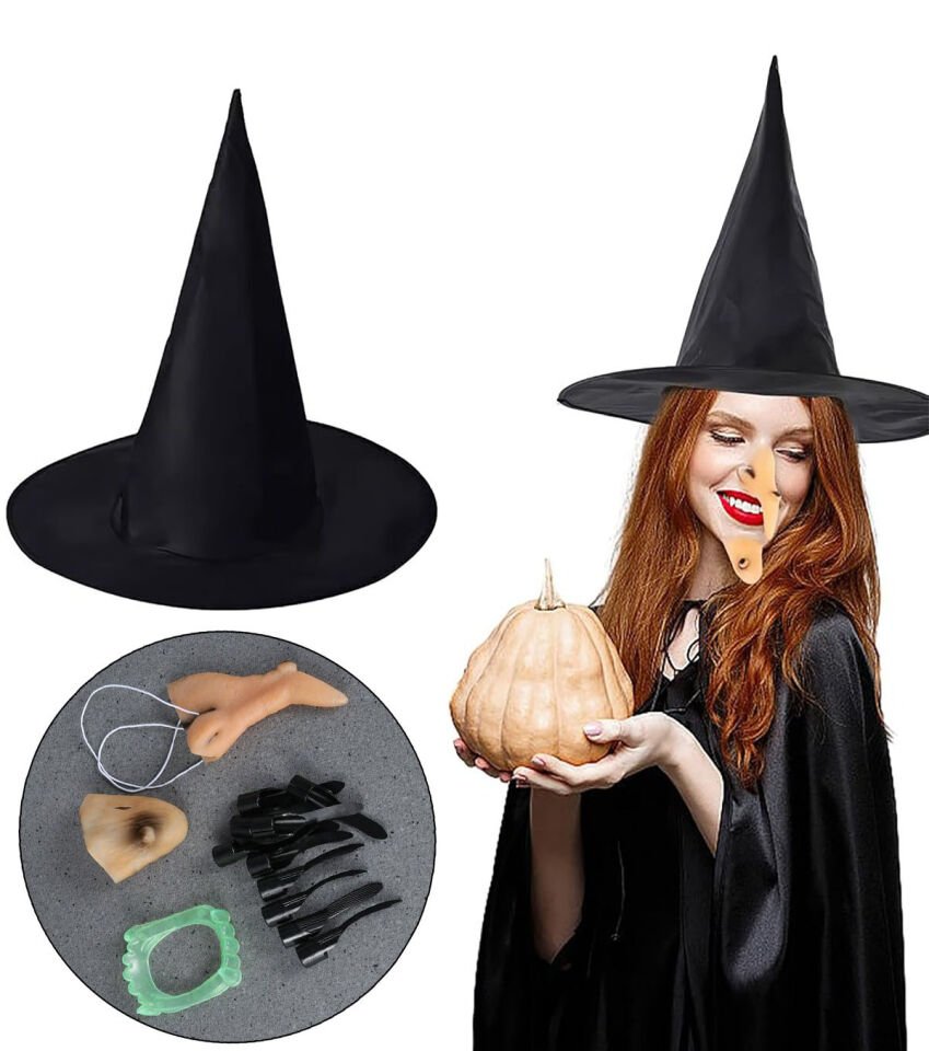 Cadı Kostüm Seti - Cadı Şapkası, Cadı Tırnakları, Cadı Burnu, Cadı Çenesi, Cadı Dişi Şık Tasarımlı Fonksiyonel Ürün