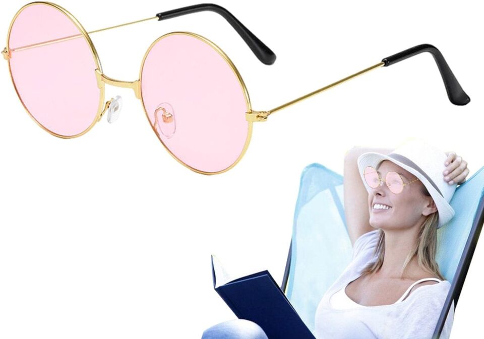 Yuvarlak Cam John Lennon Tarzı Gold Pembe Gözlük Şık Tasarımlı Fonksiyonel Ürün