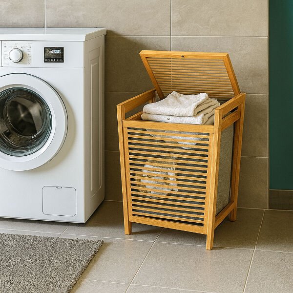 Orta Boy Ahşap Bambu Kirli Sepeti 40x35x60 Şık Tasarımlı Fonksiyonel Ürün