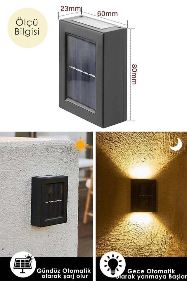 Solar Aplik Çift Taraflı Lamba Şık Tasarımlı Fonksiyonel Ürün